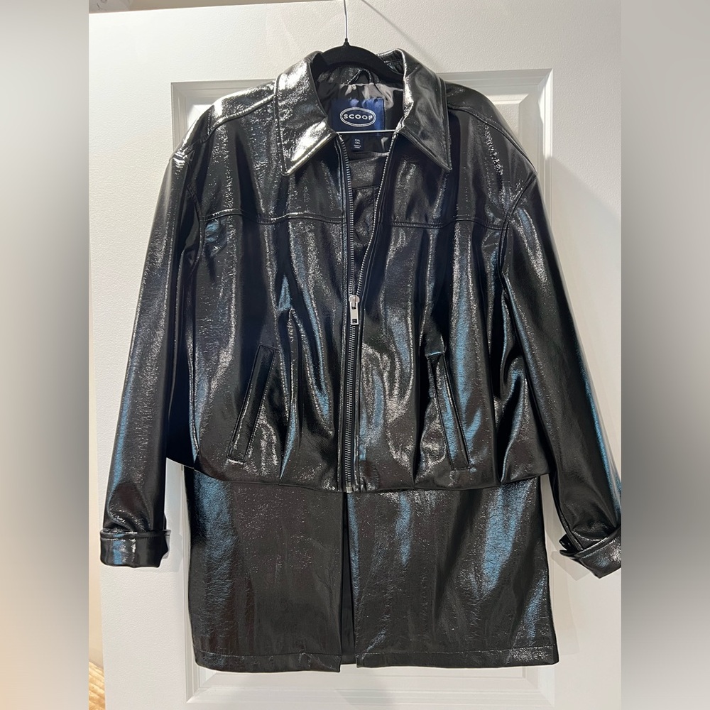 Scoop Black Patent Faux Leather Skirt Set